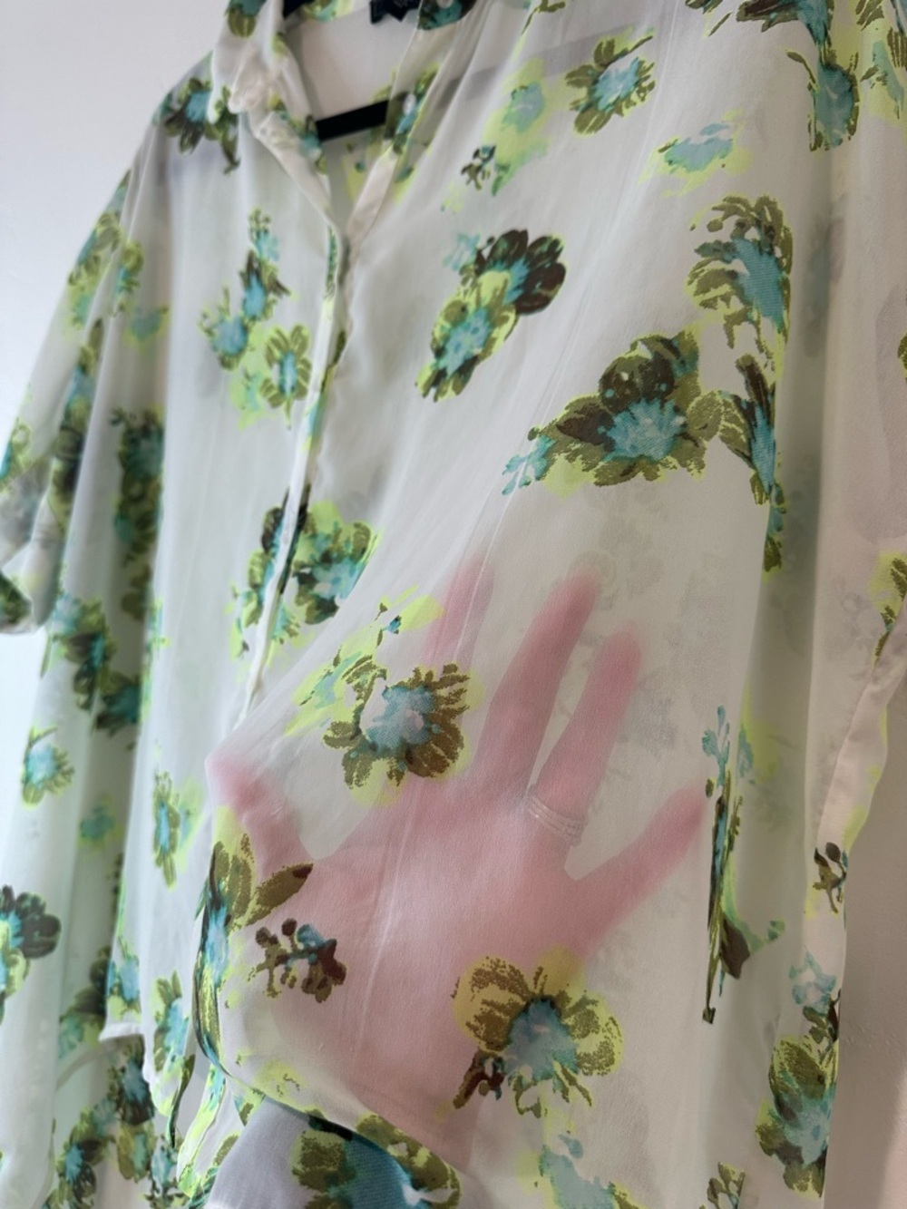 Jessica Simpson Sheer Floral Blouse Green Blue Lightweight Spring Top Size S - Picture 5 of 8